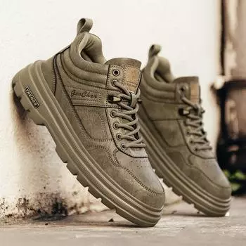 Autumn Winter Hot Selling Men s High Top Shoes Street Trend Motorcycle Boots Fashionable Brown Men s Workwear Shoes Lace Up 39 чёрный