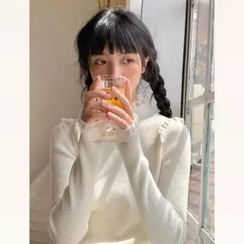 Осень/Зима Японский Милый Длинный Рукав Внутренняя Основа Трикотажный Свитер Топ Для Женщин Повседневная Блузка Корейская Мода Шикарный S белый