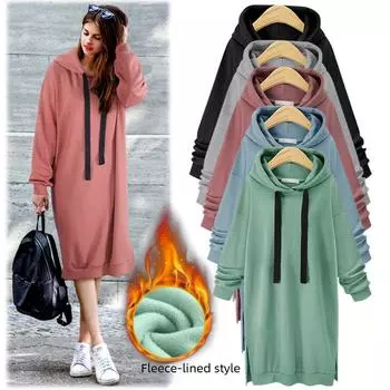 Autumn/Winter Korean Style Loose Fit Plus Size Hooded Sweater Dress for Women M