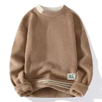 Autumn Winter Male Knitted Pullover Loose Men s Retro Sweaters Multicolors Men s Round Neck Loose Fitting Pullover Knitted Sweater XXXL чёрный