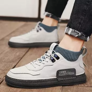 Autumn Winter Men s Casual Shoes High Top Leather Shoes For Men Sock Shoes Fashion Comfortable Ankle Boots Platform Boots Male L 39 хаки