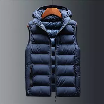 Autumn Winter Men s Down Vest Male Hooded Fashion Trend Zipper Hooded Stand Collar Solid Vest Men Windproof Warm Vest Jackets M