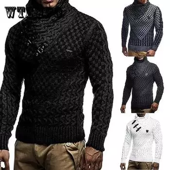 Осенне-зимний мужской свитер с полувысоким воротником, однотонный утолщенный теплый пуловер, мягкий повседневный свитер, толстый пуловер 2XL белый