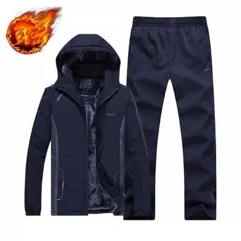 Autumn Winter Men s Plus Velvet Thick Warm Hooded Sports Outdoor Large Size XXXXXL чёрный