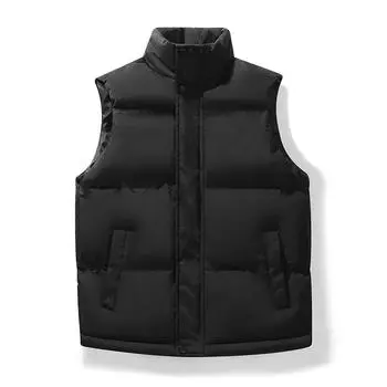 Autumn Winter Men s Warm Waistcoat Casual Basic Style Solid Color Zipper Windproof Vest Jacket Male Stylish Stand Collar Outwear L чёрный
