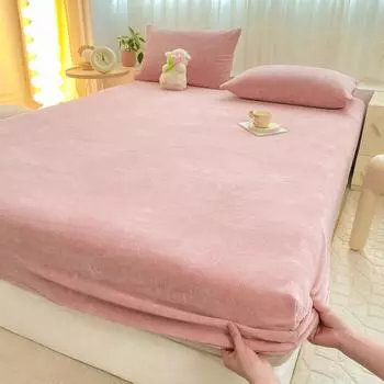 Autumn Winter Milk Velvet Bed Hat Solid Color Thickened Bed Cover 360 Degree Wrap with Elastic Mattress 150x200 180x200 Bedding 150x200x25cm 1pcs