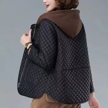 Autumn Winter Mom s Jacket Women Lightweight Cotton Coat Korean Middle Age Hooded Cotton Padded Jacket Female Casual Tops S