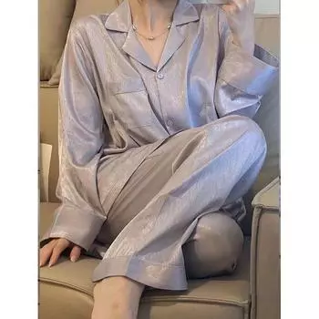 Autumn Winter New Lapel Cardigan Women s 2 Pieces Set Ice Silk Soft Sleepwear for Women Simple Solid Color Elegant Women s Sets M