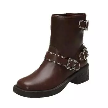 Осень Зима Новые Тупой Носок Толстый Каблук Универсальная Мода Ретро Женские Короткие Ботинки Модная Женская Обувь 35