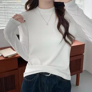 Autumn Winter Outerwear German Velvet Half High Neck T-shirt Top Versatile Slimming Minimalist Solid Color Warm Bottom T-Shirts Women’s S белый