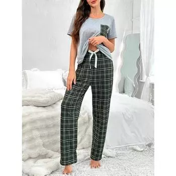 Осенне-зимний комплект пижамы для женщин, одежда для сна, домашняя одежда, футболка с короткими рукавами и длинные брюки, пижама, одежда для отдыха S