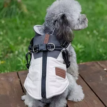 Autumn Winter Pet Dog Jacket With Leash Warm Pet Clothes Outdoor Waterproof Windproof Dog Coat Jacket For Small Medium Large Dog S синий