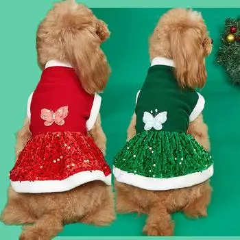 Autumn Winter Pet Plush Dress Christmas Dog Glitter Dress Small Teddy Dress Cat Clothes Dog Dresses for Small Dogs Puppy S