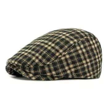 Autumn Winter Plaid Beret Men Peaked Cap Women British Retro Progressive Cap Cap Painter s Cap чёрный
