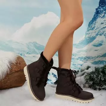 Осенне-зимние женские зимние ботинки больших размеров на толстой подошве, удобные теплые ботинки из бархата и хлопка с круглым носком, размеры 36-43 36 чёрный