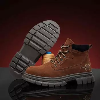 Autumn Winter Retro Fashion Brown Boots for Men Leather Casual Ankle Boots Large Size 48 Platform Work Boots Men Botas Masculino 39