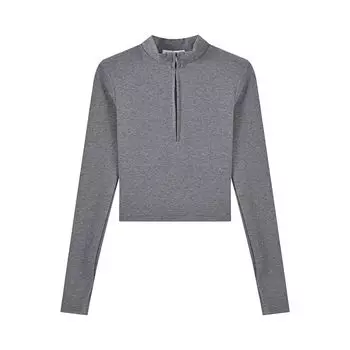 Autumn Winter Retro Long-Sleeved, Slim-Fit, Short Top Pullover Dark gray All yards
