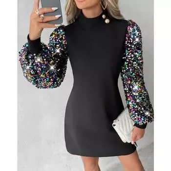 Autumn Winter Round Neck Lace Long Sleeved Dress with Hip Hugging Waist Cinching Casual Dresses S