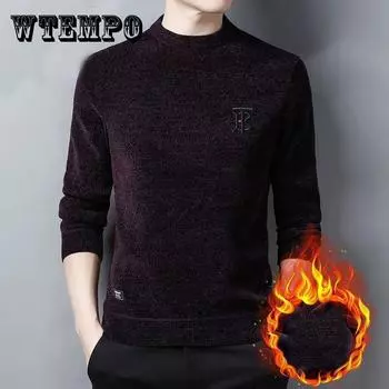 Осенне-зимний свитер с круглым вырезом и утепленной блузкой из бархата, футболка, трикотаж, термобелье, пуловер 4XL вино красного