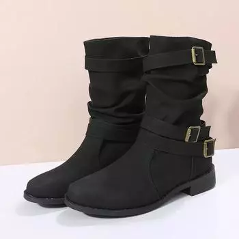 Autumn/Winter Round Toe Flat Bottom Women s Belt Buckle Anti Slip Comfort Fashion Boots Plus Size 36