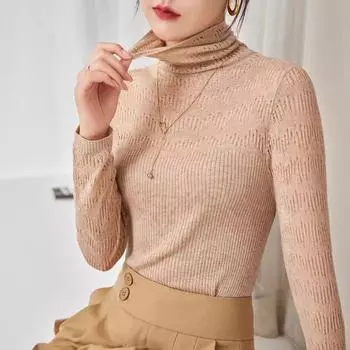 Autumn/Winter Slim Fit Knit Sweater with Hollow Design & Turtleneck 115