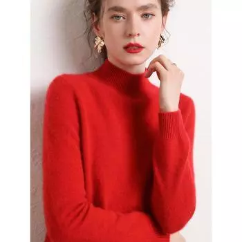Autumn Winter Solid Mock-neck Pullover Sweater For Women Casual Knitwear Female Clothing Basic Soft Tops XXXL белый