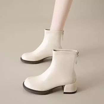 Осень-зима, квадратный каблук, мода, круглый носок, 2024, горячая распродажа, женская обувь, однотонная, для отдыха на открытом воздухе, обувь для женщин Botines De Mujer 35 бежевый