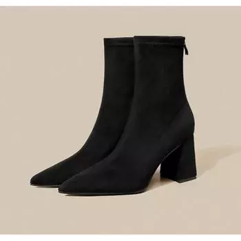 Autumn Winter Stretch Fabric Socks Boots Women High Heel Short Boots Pointed Toe Female Ankle Booties Plus Size 42 35