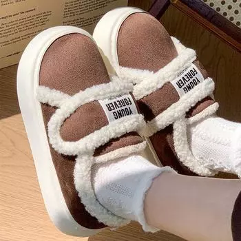 Осенне-зимние замшевые теплые хлопковые тапочки женские мягкие плюшевые туфли на платформе большого размера 44-45 толстая подошва для пар на плоской подошве 36-37