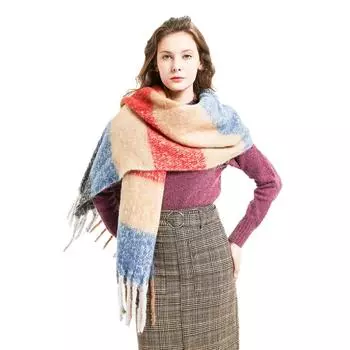 Осенне-зимний толстый клетчатый шарф с кисточками, шаль GWB2-01#