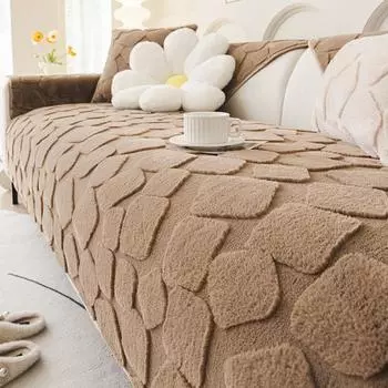 Autumn Winter Thickened Sofa Cushion Solid Colour Geometric Blocks Sofa Cover Non-Slip Living Room Decorative Plush Sofa Cushion 70x70cm 1pcs