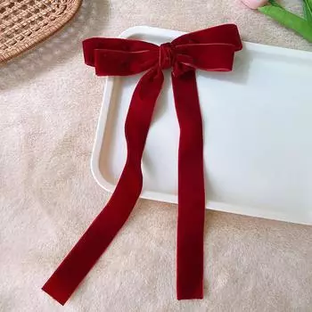 Autumn Winter Velvet Bow Hair Clips for Girls Solid Color Long Ribbon Knotted Hairgrip Korean Women Hair Accessories Hairpins Size fits all