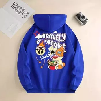 Autumn Winter Versatile Casual Hoodie Loose Hoodie Cartoon Lazy 2D Digital Print Hoodies & Sweatshirts Men’s S синий