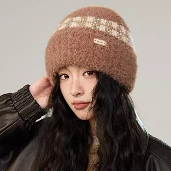 Autumn Winter Warm Knitted Hat Women Ear Protection Cap Outdoor Velvet Thick Wool Cap верблюд