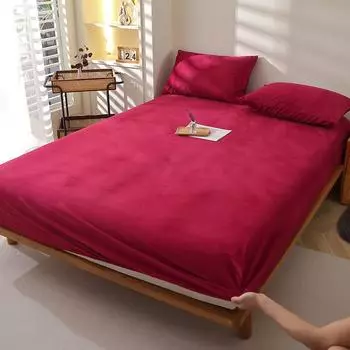 Autumn Winter Warm Milk Velvet Bed Hat Falai Solid Color Single Bedspread Thickened Thermal Mattress Cover with Elastic Bedding 90x200x28cm 1pcs
