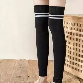Autumn Winter Warm Stripe Women Stockings Long Socks Over Knee Socks Knitting Leg Warmers серый