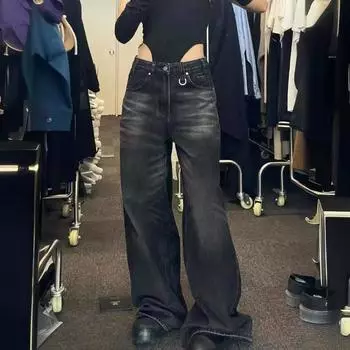 Осенне-зимние широкие брюки с высокой талией, свободные джинсы, женские винтажные уличные модные брюки 3XL
