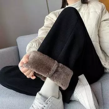 Autumn Winter Wide Leg Pants Women Autumn Plush Pants Women Extra Thick Lamb Fleece Warm Straight Korean Pants Joggers Women XXXXXL