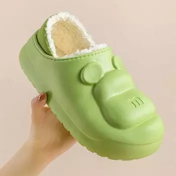 Autumn Winter Women Boots Plush Warm Cute Home Cotton Shoes Waterproof Upper Outdoor Platform Snow Boots Indoor Fleece Slippers 36-37 чёрный