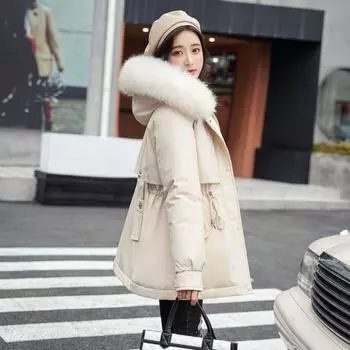 Autumn Winter Women Parka Fashion Long Coat Hooded Parkas Slim Fur Collar Jacket Warm Snow Wear Padded Clothes M