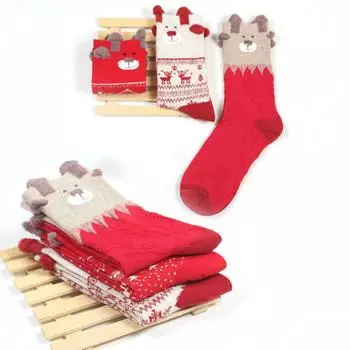 Autumn Winter Women s Casual Red Lovely Christmas Elk Cotton Comfortable Cartoon Sweatwicking Stockings For Girls Kawai Gift 14x16cm