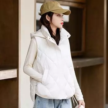 Autumn Winter Women s Down Cotton Vest Women Parka Short Jacket Coat Korean Hooded Sleeveless Jacket Warm Female Waistcoat Tops XXL