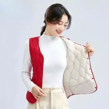 Autumn Winter Women s Sleeveless Down-Cotton Jacket Short Lamb Fleece Thickened Slim Plus Size Vest for Inner Wear M