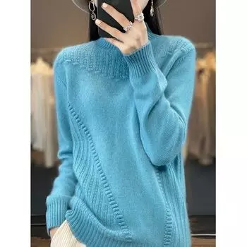 Autumn Winter Women s Turtleneck Sweater Thick Plain, Casual, Loose Stretchy, Knitted Sweater XS