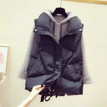 Autumn Winter Women Waistcoat Zippered Pockets Lady Vest Jacket Solid Color Cotton Padded Sleeveless Coat XXXXL