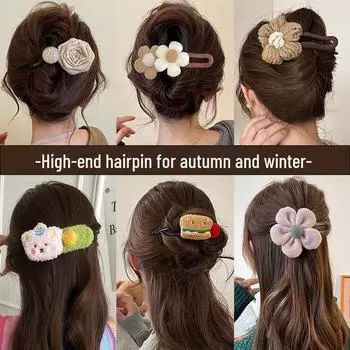 Autumn/Winter Wool Flower Twist Clip: Elegant Women s Hairpin & Fashionable Hair Accessory