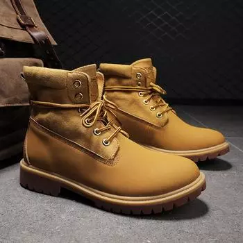 Autumn Winter Yellow Men s Leather Boots High Quality Warmed Ankle Boots Man Non-Slip Unisex Work Boots For Men botas masculino 35