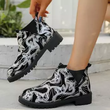 Autumn Women s Ankle Boots Pionted Toe Chunky Heel Shoes for Women Platform Shoes Outdoor Plus Size Heeled Shoes Women s Boots 36 золотой
