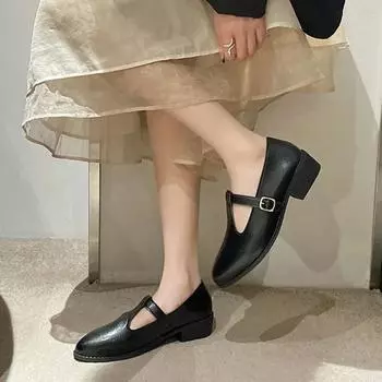 Autumn Women s Chunky Heel Mary Janes New Sexy Dress Party Women s Pointed Toe Heeled Shoes Shallow Student Office Ladies Pumps 36