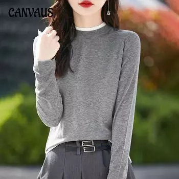 Осенний женский свитер с длинным рукавом и высоким круглым вырезом M серый